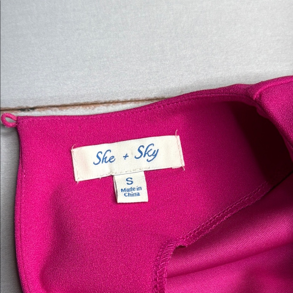 She + Sky Hot Pink Short Sleeve Shift Dress - Picture 4 of 7